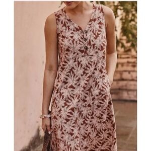 J. Jill Empire Sleeveless Tan Palm Leaf Dress Size Small